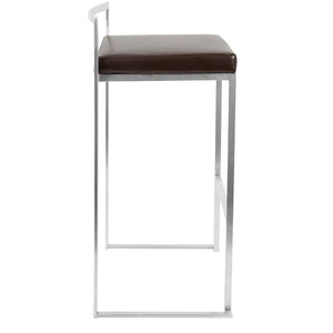English Elm 30 Inch Glam Stackable Barstools Set of 3 Faux Leather Padded Seats Bar Counter Brown Stainless Steel B202P290880