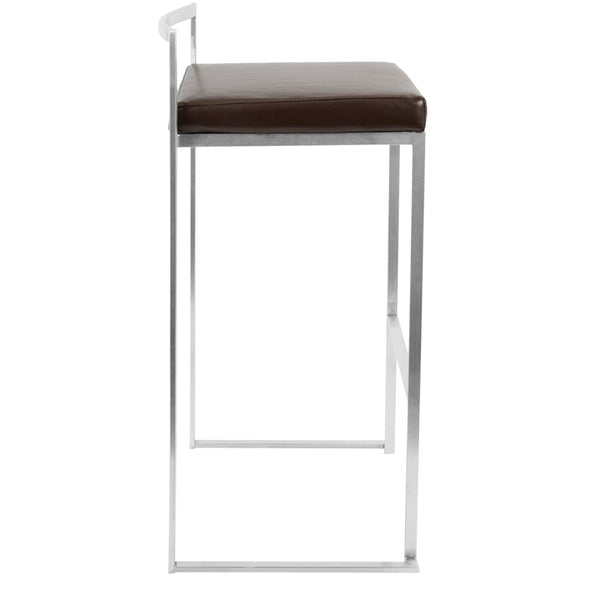 English Elm 30 Inch Glam Stackable Barstools Set of 3 Faux Leather Padded Seats Bar Counter Brown Stainless Steel B202P290880