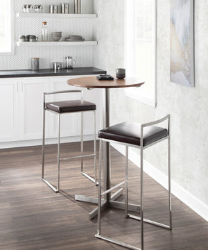 English Elm 30 Inch Glam Stackable Barstools Set of 3 Faux Leather Padded Seats Bar Counter Brown Stainless Steel B202P290880