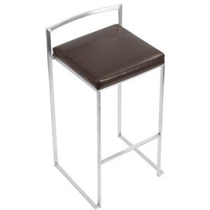 English Elm 30 Inch Glam Stackable Barstools Set of 3 Faux Leather Padded Seats Bar Counter Brown Stainless Steel B202P290880