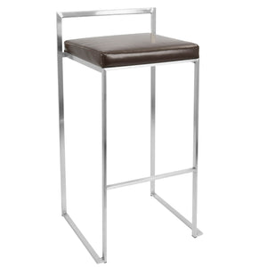 English Elm 30 Inch Glam Stackable Barstools Set of 3 Faux Leather Padded Seats Bar Counter Brown Stainless Steel B202P290880