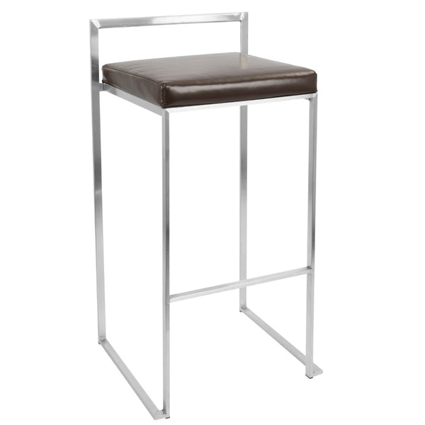 English Elm 30 Inch Glam Stackable Barstools Set of 3 Faux Leather Padded Seats Bar Counter Brown Stainless Steel B202P290880