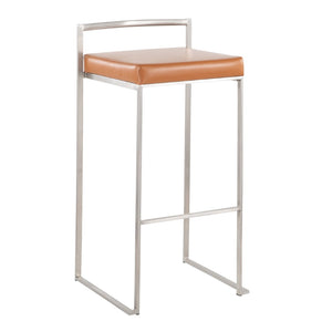 English Elm 30 Inch Glam Stackable Barstools Set of 3 Faux Leather Padded Seats Bar Counter Camel Stainless Steel B202P290881