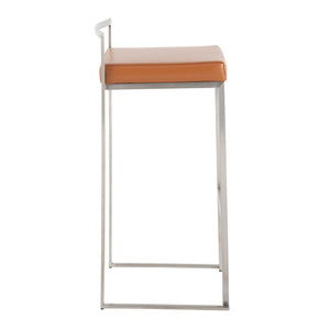 English Elm 30 Inch Glam Stackable Barstools Set of 3 Faux Leather Padded Seats Bar Counter Camel Stainless Steel B202P290881