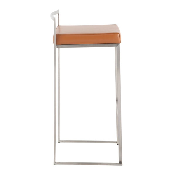 English Elm 30 Inch Glam Stackable Barstools Set of 3 Faux Leather Padded Seats Bar Counter Camel Stainless Steel B202P290881