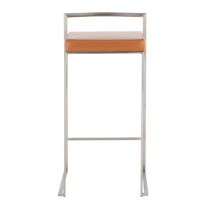 English Elm 30 Inch Glam Stackable Barstools Set of 3 Faux Leather Padded Seats Bar Counter Camel Stainless Steel B202P290881