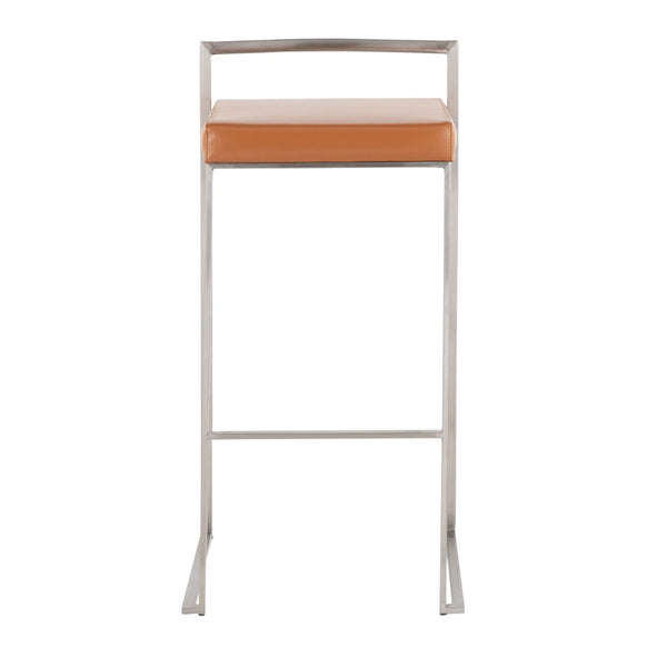 English Elm 30 Inch Glam Stackable Barstools Set of 3 Faux Leather Padded Seats Bar Counter Camel Stainless Steel B202P290881