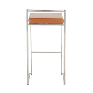 English Elm 30 Inch Glam Stackable Barstools Set of 3 Faux Leather Padded Seats Bar Counter Camel Stainless Steel B202P290881