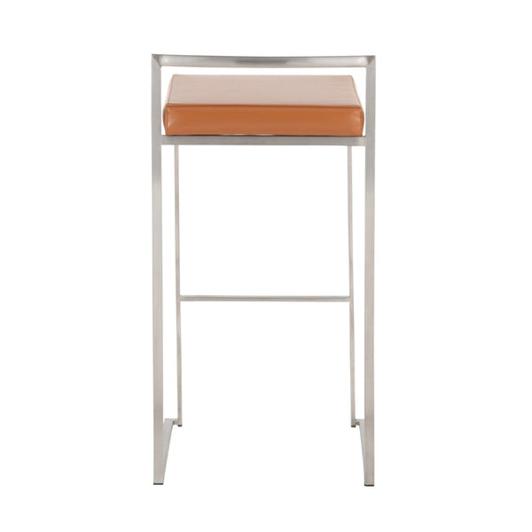 English Elm 30 Inch Glam Stackable Barstools Set of 3 Faux Leather Padded Seats Bar Counter Camel Stainless Steel B202P290881