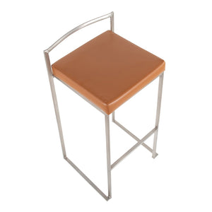English Elm 30 Inch Glam Stackable Barstools Set of 3 Faux Leather Padded Seats Bar Counter Camel Stainless Steel B202P290881