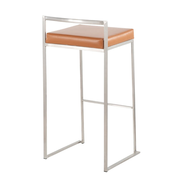 English Elm 30 Inch Glam Stackable Barstools Set of 3 Faux Leather Padded Seats Bar Counter Camel Stainless Steel B202P290881