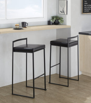 English Elm Contemporary Stackable Industrial Barstools Welded Metal Frame Faux Leather Set of 2 Black B202P290882