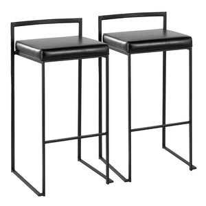 English Elm Contemporary Stackable Industrial Barstools Welded Metal Frame Faux Leather Set of 2 Black B202P290882