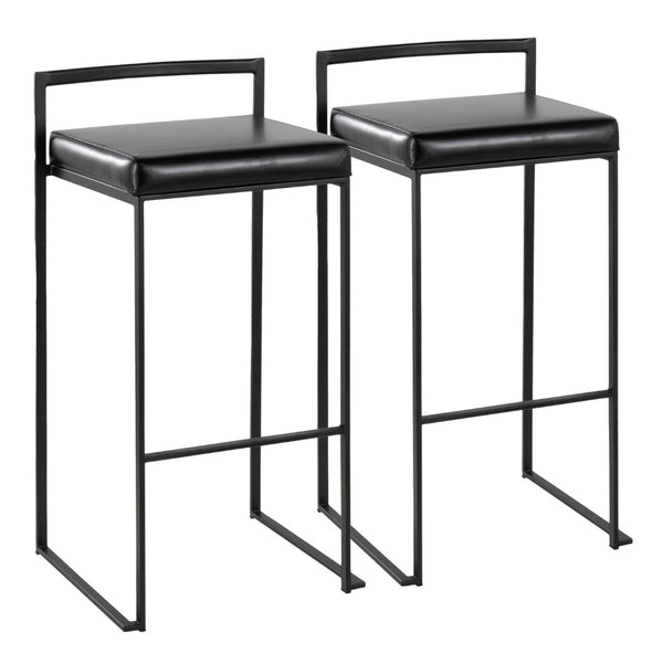 English Elm Contemporary Stackable Industrial Barstools Welded Metal Frame Faux Leather Set of 2 Black B202P290882