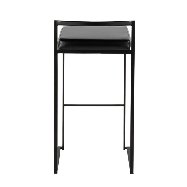 English Elm Contemporary Stackable Industrial Barstools Welded Metal Frame Faux Leather Set of 2 Black B202P290882