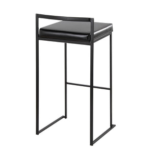 English Elm Contemporary Stackable Industrial Barstools Welded Metal Frame Faux Leather Set of 2 Black B202P290882