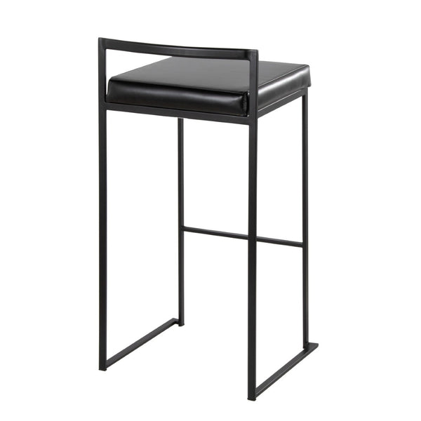 English Elm Contemporary Stackable Industrial Barstools Welded Metal Frame Faux Leather Set of 2 Black B202P290882