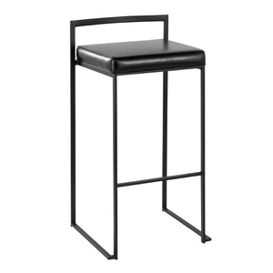 English Elm Contemporary Stackable Industrial Barstools Welded Metal Frame Faux Leather Set of 2 Black B202P290882