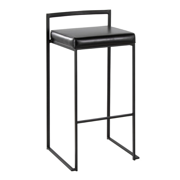 English Elm Contemporary Stackable Industrial Barstools Welded Metal Frame Faux Leather Set of 2 Black B202P290882