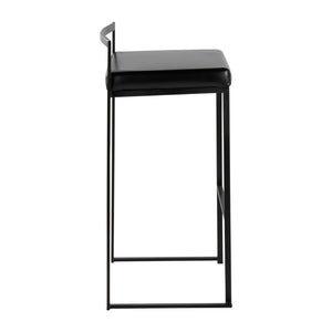 English Elm Contemporary Stackable Industrial Barstools Welded Metal Frame Faux Leather Set of 2 Black B202P290882