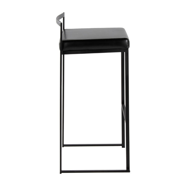 English Elm Contemporary Stackable Industrial Barstools Welded Metal Frame Faux Leather Set of 2 Black B202P290882