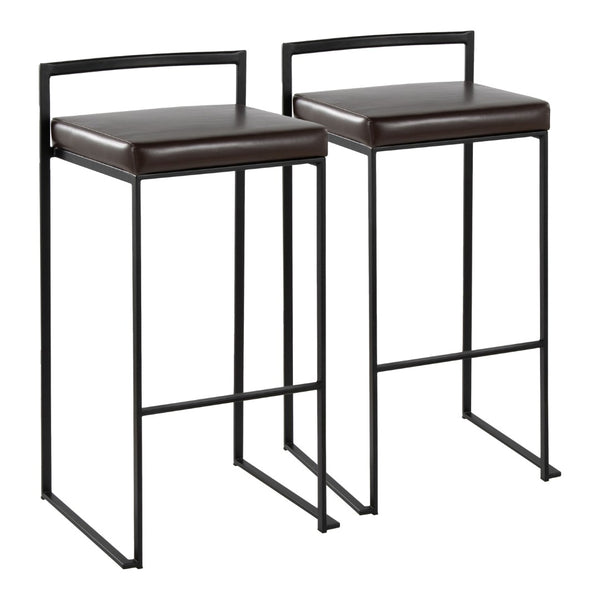 English Elm Contemporary Stackable Industrial Barstools Welded Metal Frame Faux Leather Set of 2 Brown B202P290883