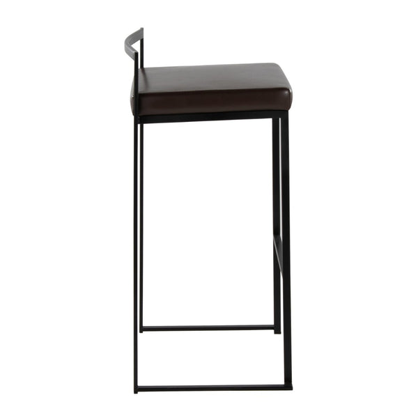 English Elm Contemporary Stackable Industrial Barstools Welded Metal Frame Faux Leather Set of 2 Brown B202P290883