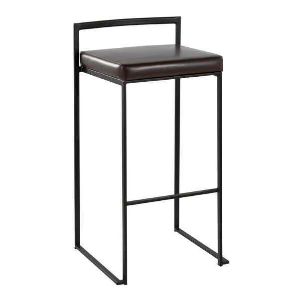 English Elm Contemporary Stackable Industrial Barstools Welded Metal Frame Faux Leather Set of 2 Brown B202P290883