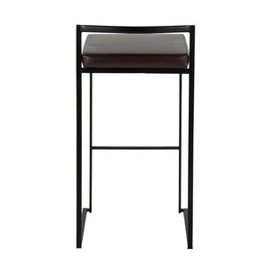 English Elm Contemporary Stackable Industrial Barstools Welded Metal Frame Faux Leather Set of 2 Brown B202P290883