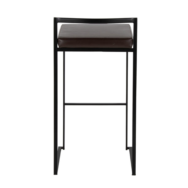 English Elm Contemporary Stackable Industrial Barstools Welded Metal Frame Faux Leather Set of 2 Brown B202P290883