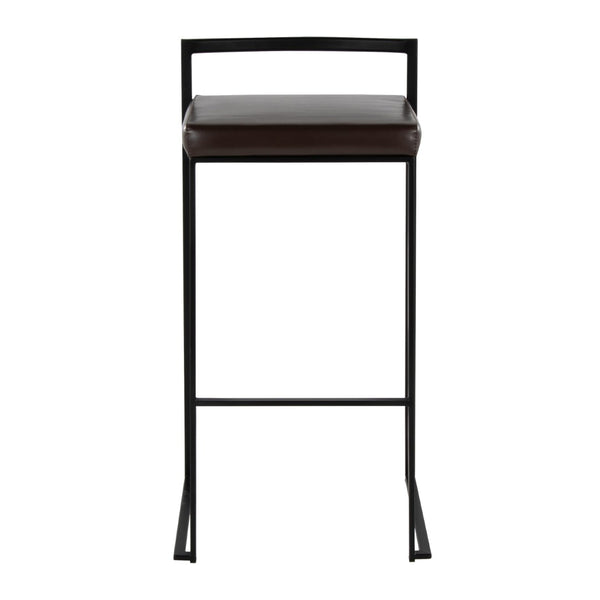 English Elm Contemporary Stackable Industrial Barstools Welded Metal Frame Faux Leather Set of 2 Brown B202P290883