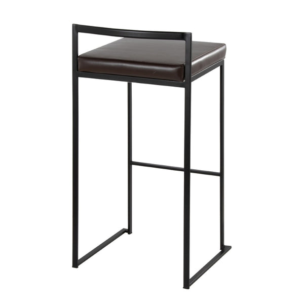 English Elm Contemporary Stackable Industrial Barstools Welded Metal Frame Faux Leather Set of 2 Brown B202P290883