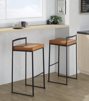 English Elm Contemporary Stackable Industrial Barstools Welded Metal Frame Faux Leather Set of 2 Camel B202P290884