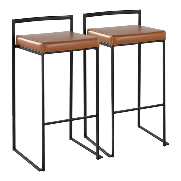 English Elm Contemporary Stackable Industrial Barstools Welded Metal Frame Faux Leather Set of 2 Camel B202P290884