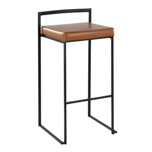 English Elm Contemporary Stackable Industrial Barstools Welded Metal Frame Faux Leather Set of 2 Camel B202P290884