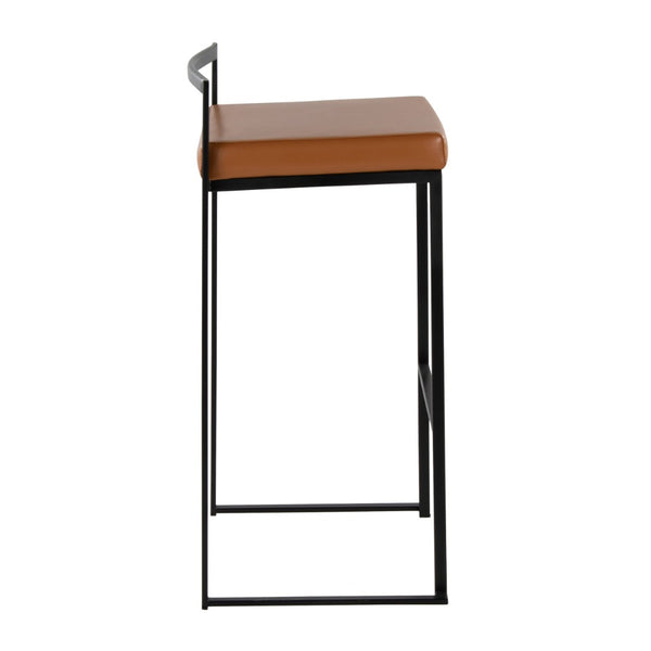 English Elm Contemporary Stackable Industrial Barstools Welded Metal Frame Faux Leather Set of 2 Camel B202P290884