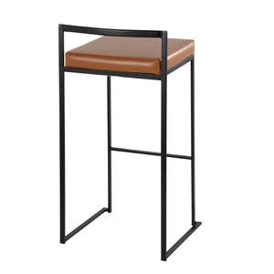 English Elm Contemporary Stackable Industrial Barstools Welded Metal Frame Faux Leather Set of 2 Camel B202P290884