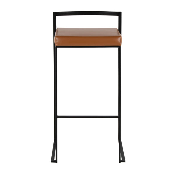 English Elm Contemporary Stackable Industrial Barstools Welded Metal Frame Faux Leather Set of 2 Camel B202P290884