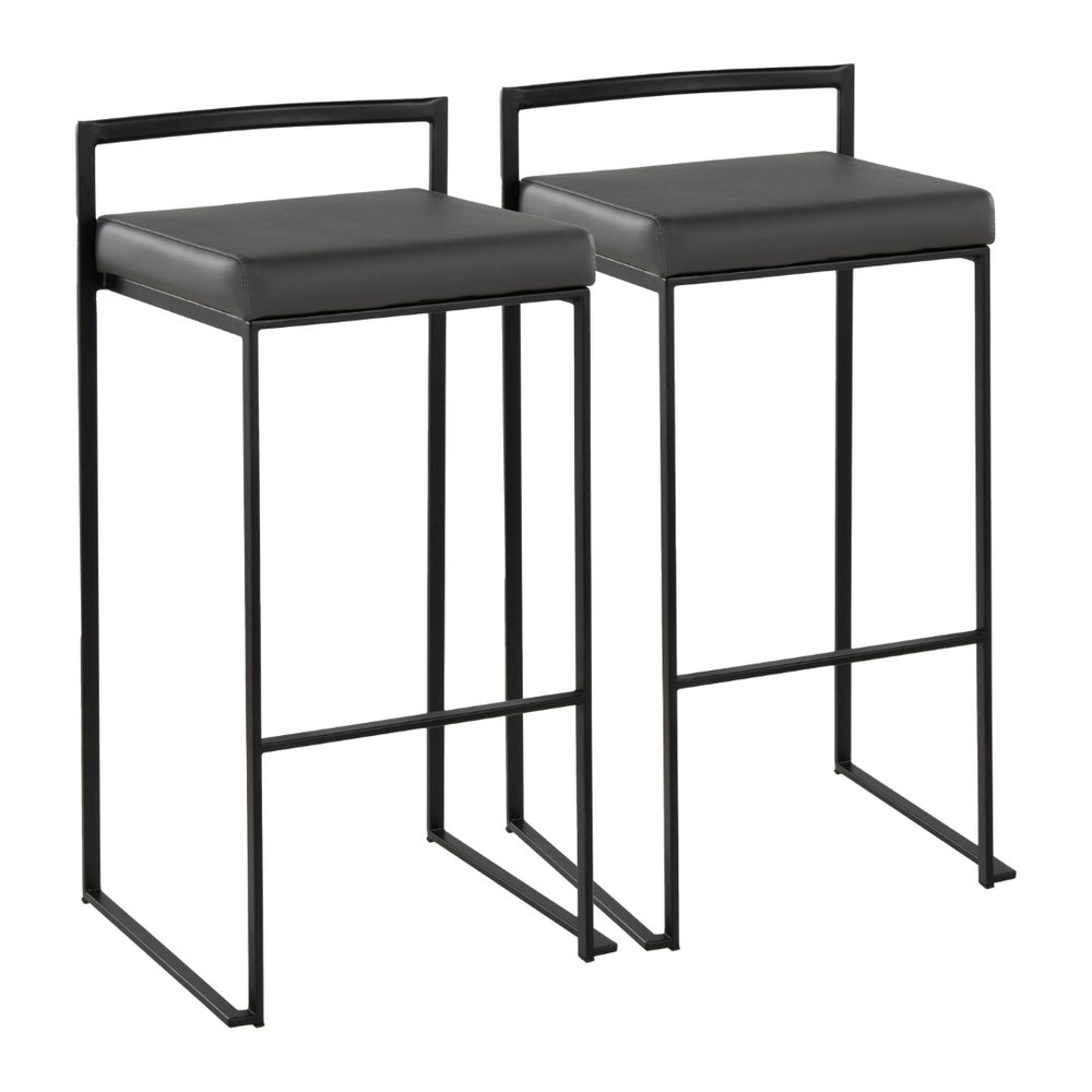 English Elm Contemporary Stackable Industrial Barstools Welded Metal Frame Faux Leather Set of 2 Gray B202P290885
