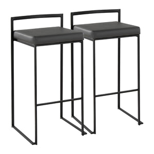 English Elm Contemporary Stackable Industrial Barstools Welded Metal Frame Faux Leather Set of 2 Gray B202P290885