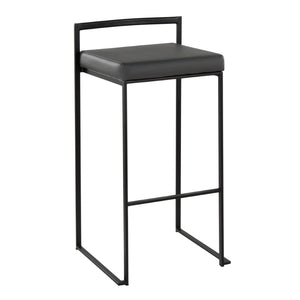English Elm Contemporary Stackable Industrial Barstools Welded Metal Frame Faux Leather Set of 2 Gray B202P290885