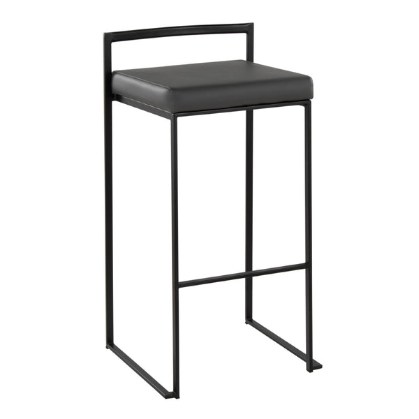 English Elm Contemporary Stackable Industrial Barstools Welded Metal Frame Faux Leather Set of 2 Gray B202P290885