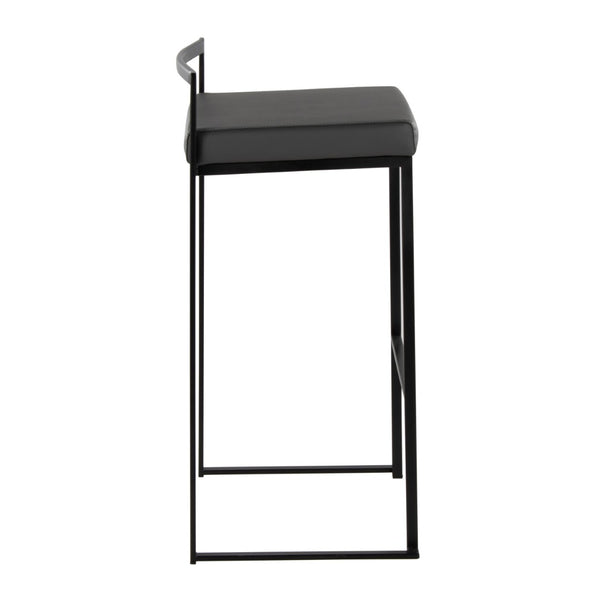 English Elm Contemporary Stackable Industrial Barstools Welded Metal Frame Faux Leather Set of 2 Gray B202P290885