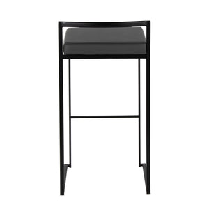 English Elm Contemporary Stackable Industrial Barstools Welded Metal Frame Faux Leather Set of 2 Gray B202P290885