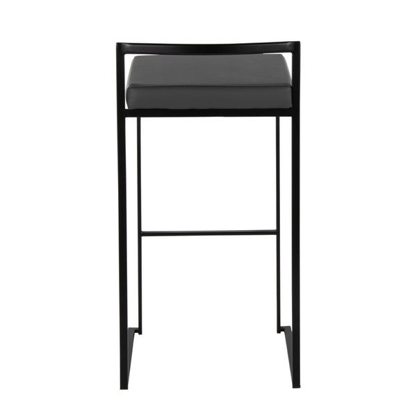 English Elm Contemporary Stackable Industrial Barstools Welded Metal Frame Faux Leather Set of 2 Gray B202P290885
