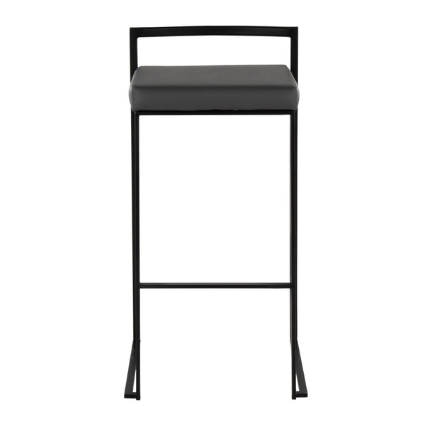 English Elm Contemporary Stackable Industrial Barstools Welded Metal Frame Faux Leather Set of 2 Gray B202P290885