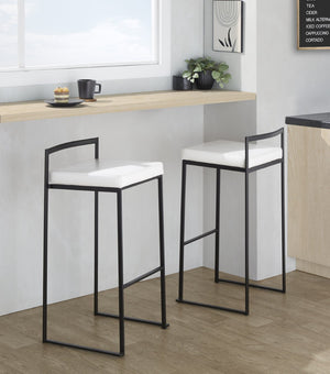 English Elm Contemporary Stackable Industrial Barstools Welded Metal Frame Faux Leather Set of 2 White B202P290886