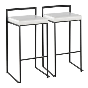 English Elm Contemporary Stackable Industrial Barstools Welded Metal Frame Faux Leather Set of 2 White B202P290886