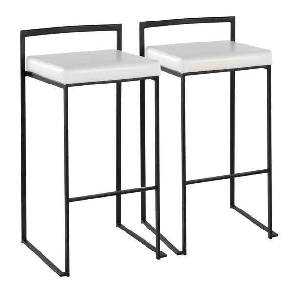 English Elm Contemporary Stackable Industrial Barstools Welded Metal Frame Faux Leather Set of 2 White B202P290886