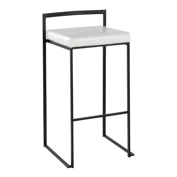 English Elm Contemporary Stackable Industrial Barstools Welded Metal Frame Faux Leather Set of 2 White B202P290886